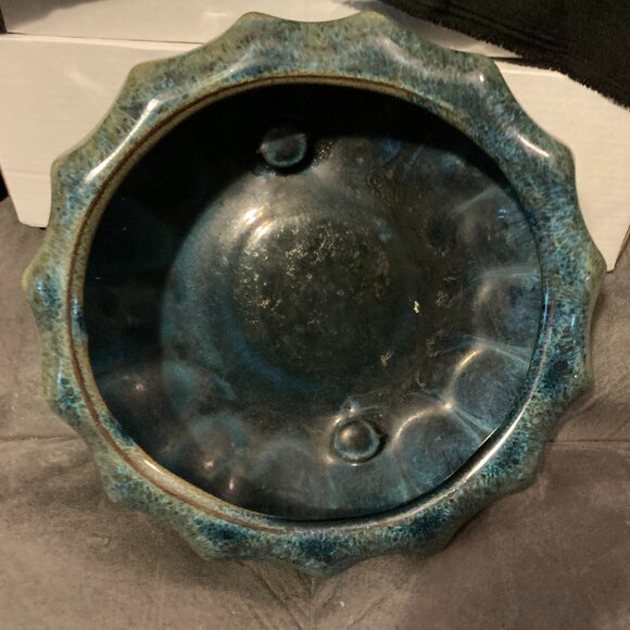 VTG 1960's Brush McCoy Scalloped Pottery Planter/Rose Bowl Vase-Blue/Green-EUC - Picture 4 of 9